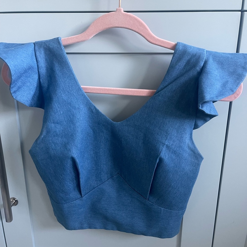 AC Rendon Denim Ruffle Top Sz 0